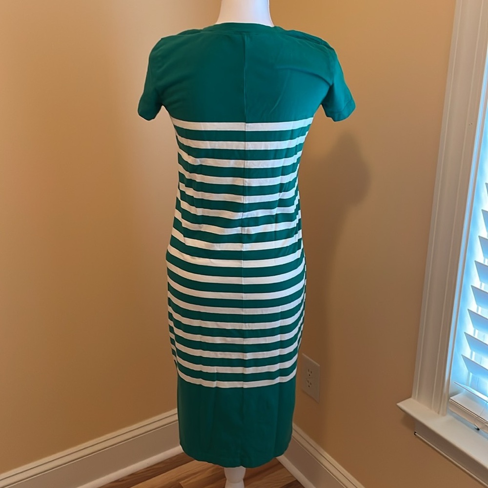 J. Crew Kelly Green and White Striped Midi Tee Dress 100% Cotton Small EUC - Picture 7 of 11